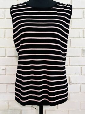 Exclusively Misook Pink Black Striped Sleeveless Knit Classic Capsule Chic Sz M